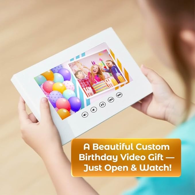 Custom Video Greeting Card for Kids Birthday – Personalized Photo Slideshow Gift – 7” HD Display, 4GB Memory, Rechargeable Lithium Battery, Plays Instantly
