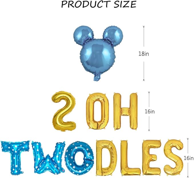 Oh Twodles Birthday Balloons Banner Party Supplies Number 2 Balloon for 2nd Second Boy Birthday Party Decoration 13PCS Kit of Geloar (Blue)