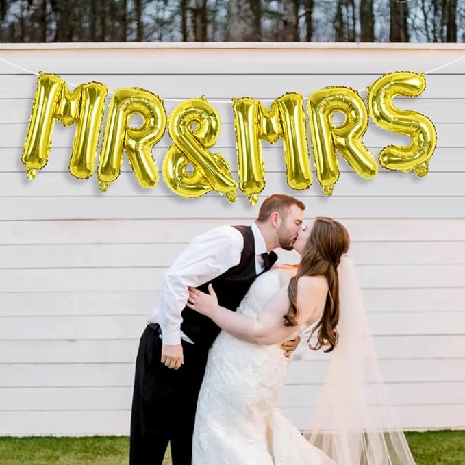 TONIFUL Mr&Mrs Letter Balloons - 16inch Gold Wedding Foil Balloons for Bachelorette Party Anniversary Couple Sweetheart Party