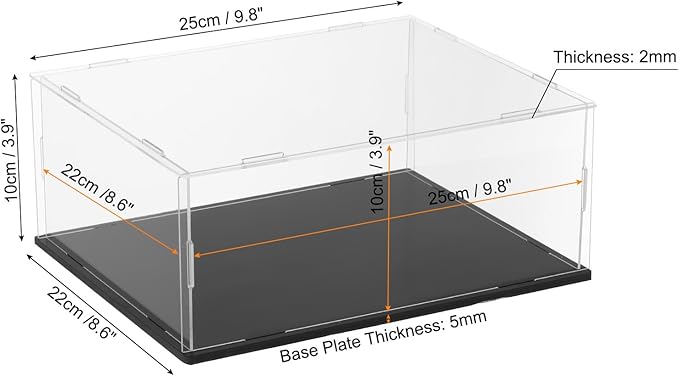 uxcell Acrylic Clear Display Case for Collectibles Self-Assemble Display Boxes with Black Base Dustproof Countertop Storage Box for Collectibles Action Figures, 9.8 x 7.9 x 3.9 Inch