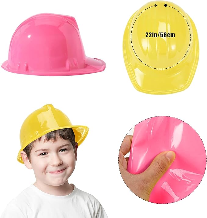 Sumind 48 Packs Construction Party Hats Kids Plastic Worker Helmet Bulk Toy for 3-8 Years Children Dress up Party Supplies (Pink, Yellow)