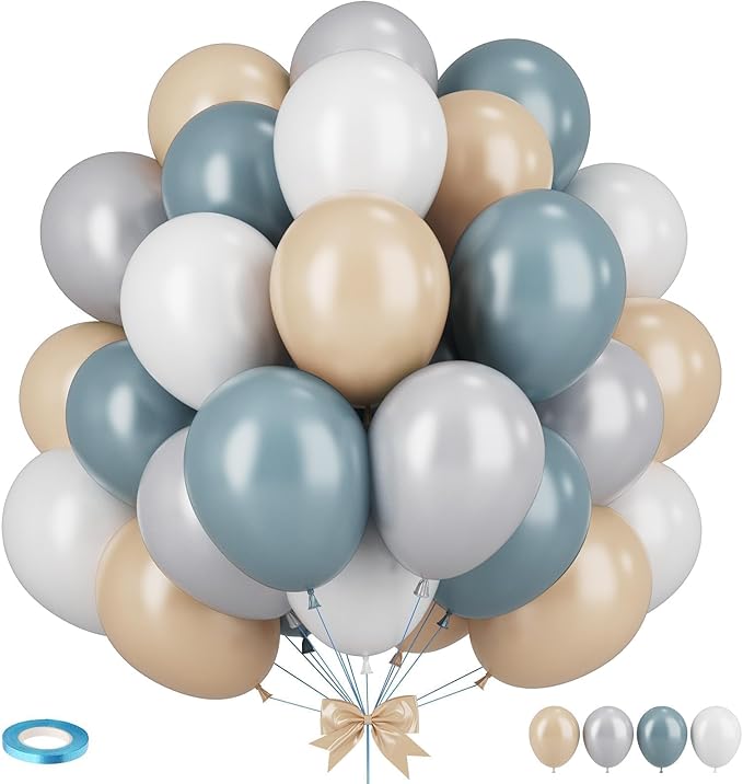 Dusty Blue Neutral Balloons, 12 Inchs Baby Blue White Apricot Grey Neutral Balloons for Birthday, Bridal Shower Baby Shower Wedding Party Decoration