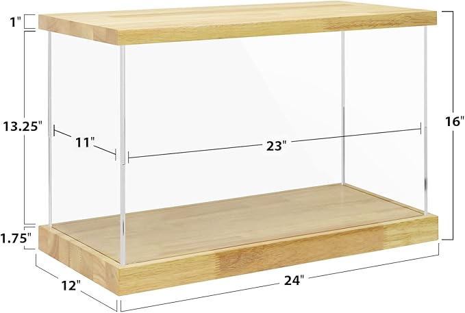 BenchPro Clear Acrylic Display Case for Trophy, Collectibles, Assemble Cube Display Box Stand Dust Proof Protection Showcase for Action Figures Toys. (1.75" & 1" Thick Wood, 16" H x 24" L x 12" D)