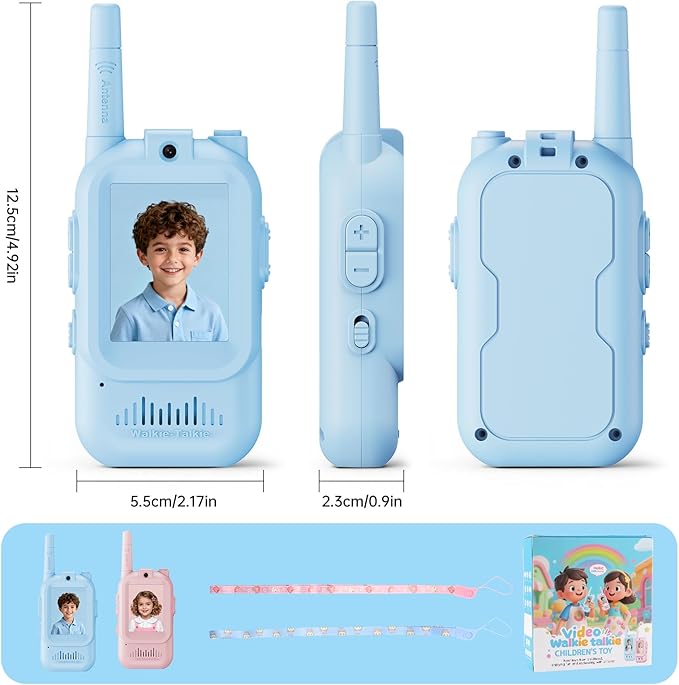 Video Walkie Talkies for Kids, 2 Pack Rechargeable Kids Video Walkie Talkies with Camera, Facetime Walkie Talkie for Indoor Outdoor Games, Camping, Hiking for Boys Girls Ages 3-12