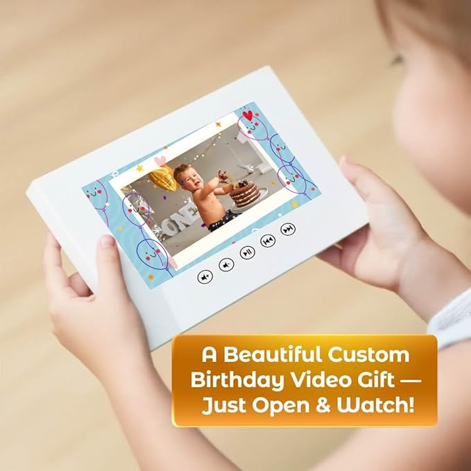Infant Birthday Video Greeting Card – Add Your Photos for Custom Slideshow – Cherished Gift for Babies – 7” IPS Display, 256MB Memory, USB Rechargeable, Ready-to-Gift Packaging