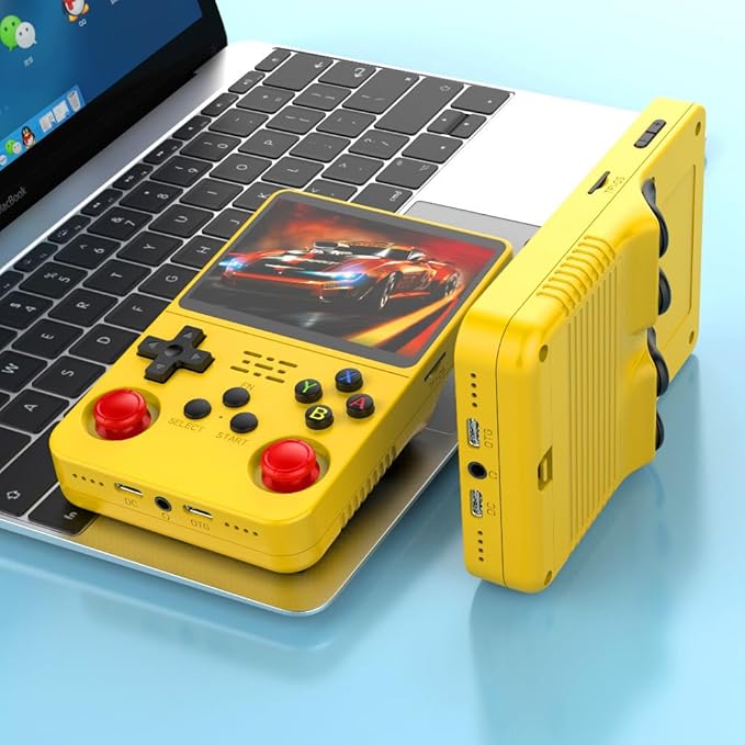 R36s Handheld Game Console Premium Gift Set (with Star Card & Black Gold Bag) 3.5 Inch IPS Retro Gamer with 128GB Storage,21000+ Classic Games Present for Adults (Yellow 128g)