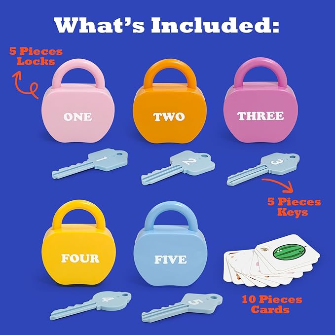 Apple Locks with Keys for Toddlers Ages 3-5 – Montessori Number Toys for Kids for 3 Year Old | Counting Games | Preschool & Kindergarten Classroom Must Haves