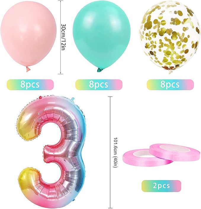 3rd Birthday Decorations for Girls Gradient color Age 3 Birthday Balloons with Happy Birthday Banner for Baby showers Third Birthday Party Supplies for Girls Boys (3rd-Birthday)