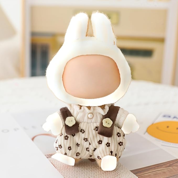 Clothes for Lu bubu 17cm Dolls Accessories(No Doll), Cute Outfit Set 2 Pieces Bib Pants for 17cm Doll Suit, Stylish Dress Up Overalls Doll Clothing Set Replacement Beige