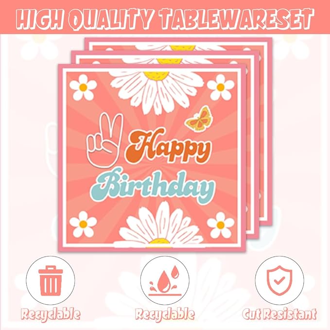 40Pcs Daisy Party Supplies Baby Shower Decorations Spring Birthday Plates and Napkins Daisy Birthday Party Decorations