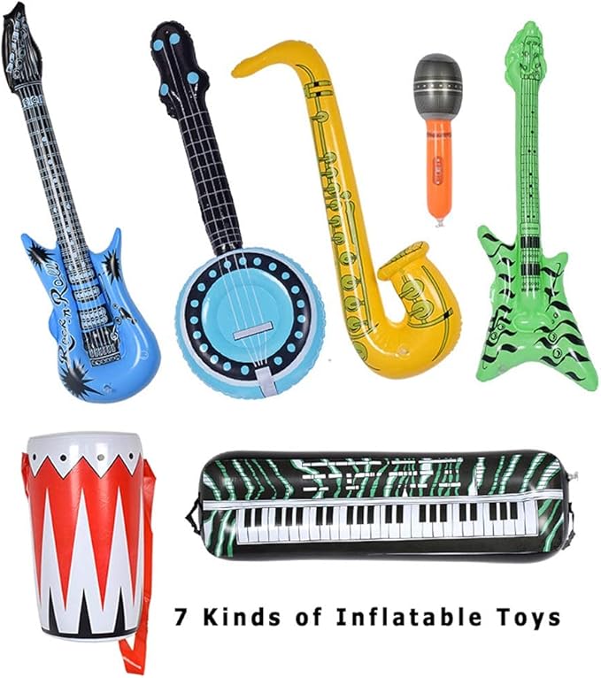 Max Fun Inflatable Rock Star Toy Set, 30 PCS 80s 90s Party Decorations Inflatable Party Props Musical Instrument Blow up Guitar Inflate Rock Band for Carnival Party Favors Rock and Roll Party Supplies