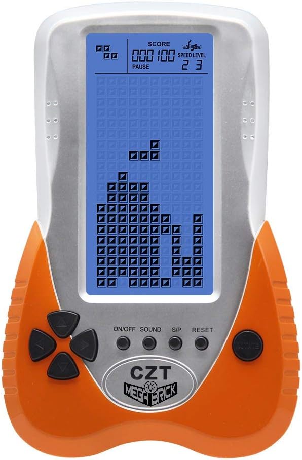 CZT Retro Brick Game Console Big Blue Backlight Screen Built-in 23 Games Tank Battle/Racing Can Plug Headphone Nostalgic Puzzle Pocket Handheld Porable Machine Children's Toys (Orange)