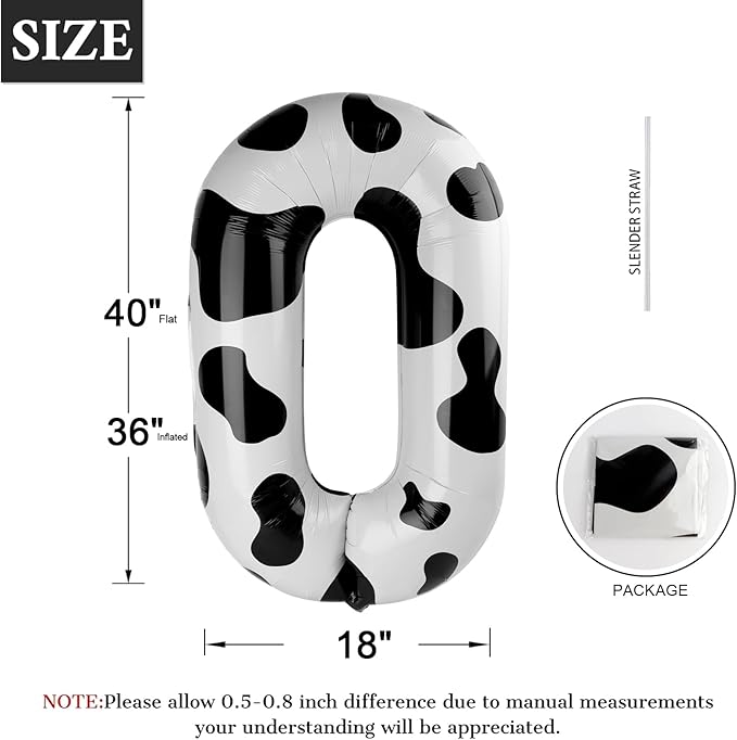 Cow Print Number Balloon Birthday Decorations, 40 inch Number balloon 0-9(Zero-Nine), Cow Balloon for Farm Birthday Party Supplies, Cow Themed birthday party Decorations (Number 0)