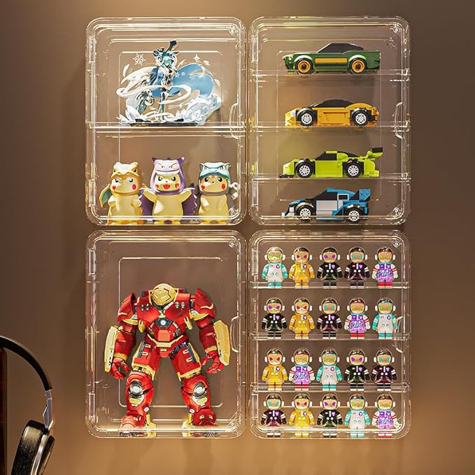 4 Tiers Clear Display Case for Figures, Acrylic Storage Organizers Box with Magnetic Door, Wall-Mounted Dustproof Showcase for Collectibles Action Figure