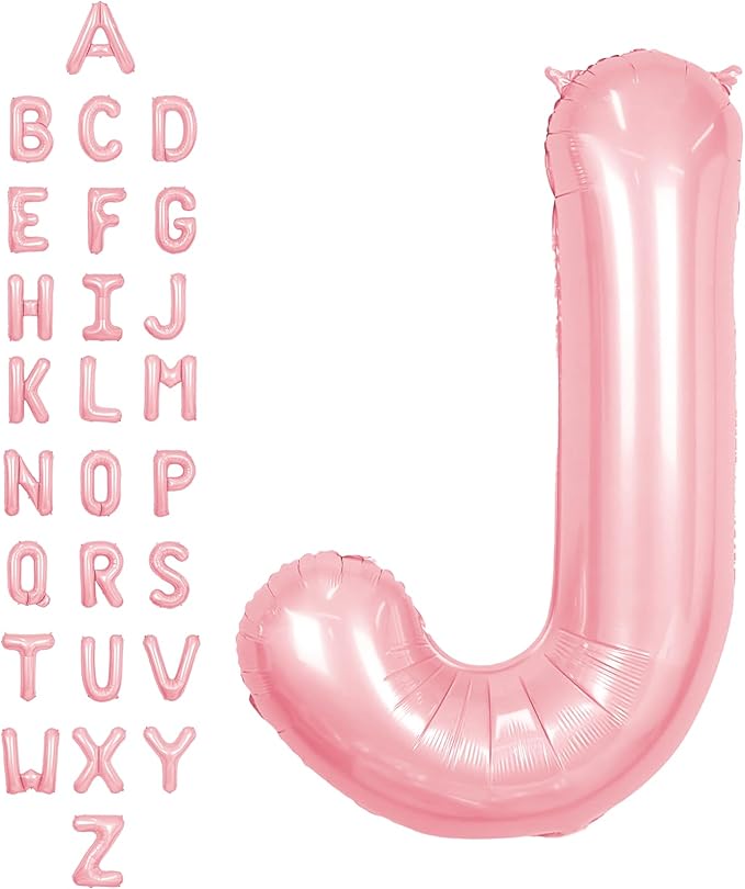 SUWEN 40 Inch Pink Large J Letter Balloons Big Foil Helium Letter Balloons A-Z Jumbo Mylar Happy Birthday Party Decorations for Girl Anniversary Party Supplies