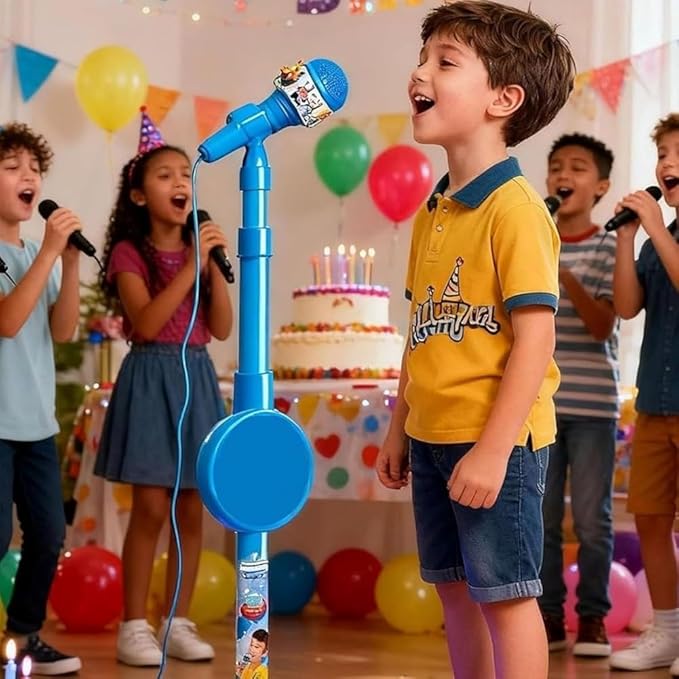 2026 New The All-in-One Microphone Toy, Kids Microphone with Stand Adjustable, Speaker & Led Lights, Move to Play Kids Karaoke Microphone for Singing, Boys & Girls, (Pink+Blue)