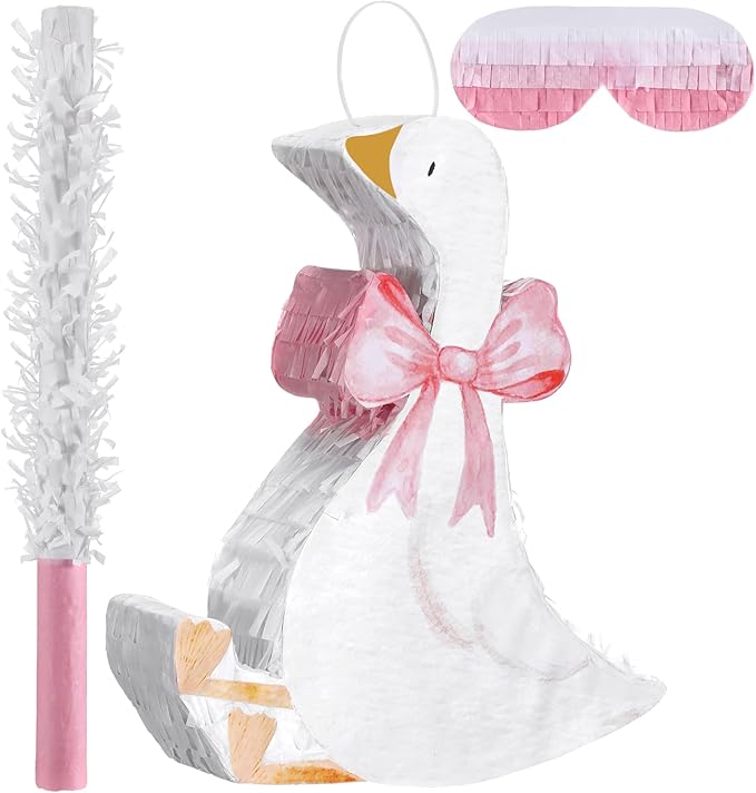 Pink Goose Piñata 3D Goose Birthday Decoration with a Blindfold and Bat for Kids Girls Boys Gift Holiday Piñata Party Baby Shower Supplies