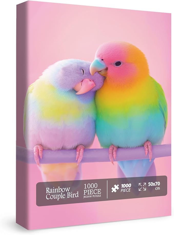 Colorful Love Bird Puzzles for Adults 1000 Pieces, Cute Animal Jigsaw Puzzles, Pink Scene Art Puzzles
