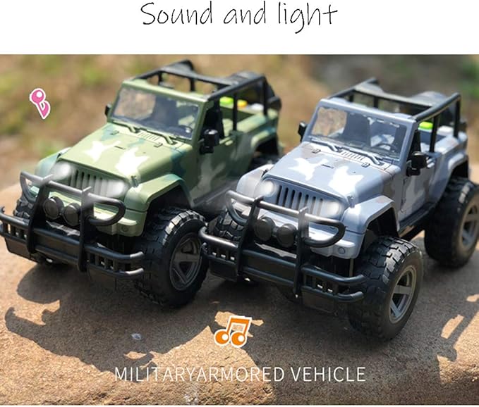 Car Toy 1:16 Off-Road Military Fighter Friction Powered Toy Vehicle with Fun Lights and Sounds