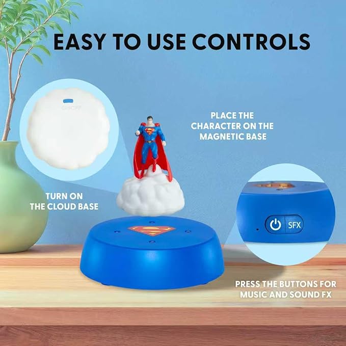 WARNER BROS Officially Licensed Superman Magnetic Floating Collectible Figurine with LED Lights – Levitating Superhero Display for Home Décor & Gifts