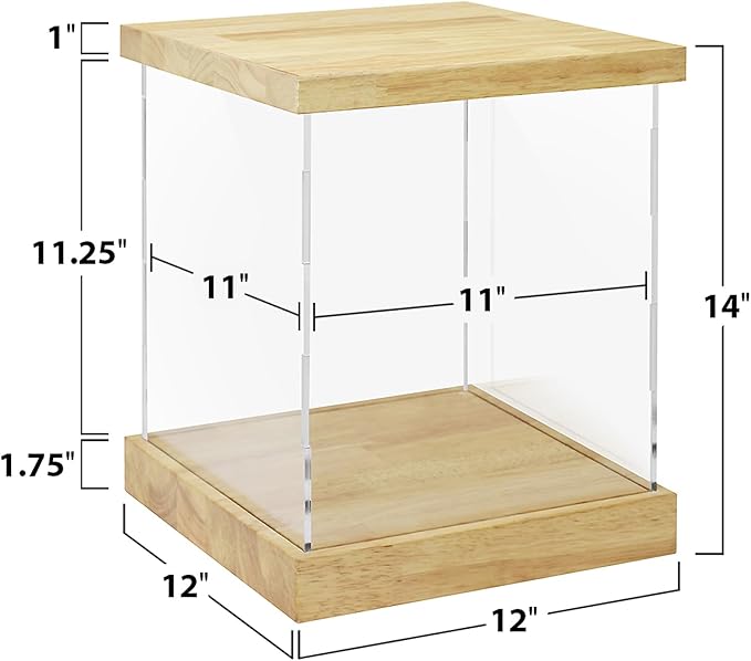 BenchPro Clear Acrylic Display Case for Trophy, Collectibles, Assemble Cube Display Box Stand Dust Proof Protection Showcase for Action Figures Toys. (1.75" & 1" Thick Wood, 14" H x 12" L x 12" D)