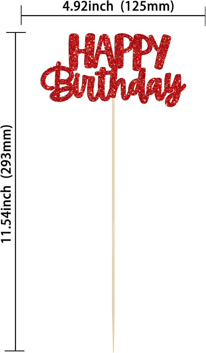 Gyufise 12Pcs Happy Birthday Centerpieces Sticks Double Sided Glitter Birthday Party Decorations Anniversary Table Flower Centerpiece for Celebrating Party Supplies Red