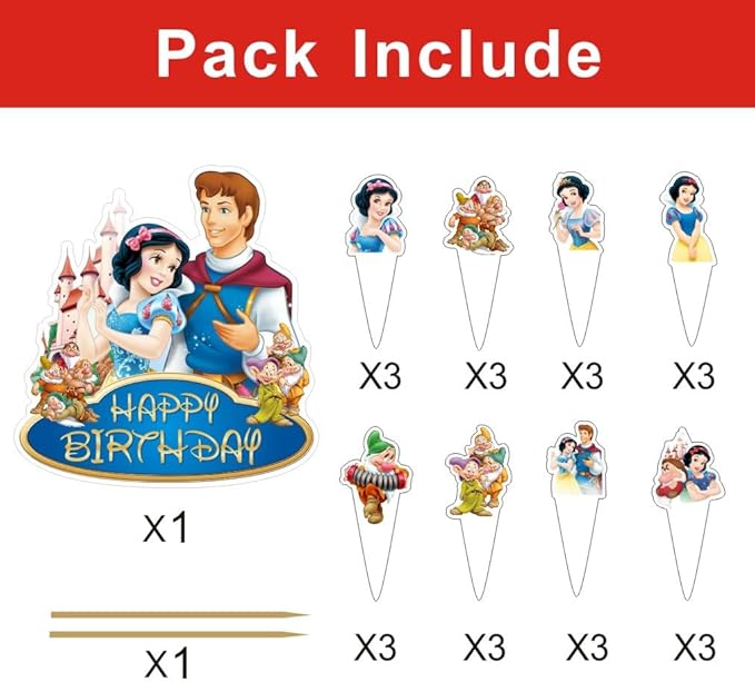 25Pcs White of Snow Cake Decorations with 24pcs Cupcake Toppers 1pcs Cake Topper for Girls Birthday Party Supplies