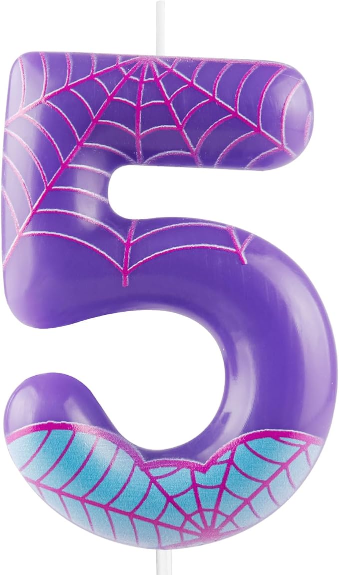 Purple Spider 5th Birthday Candles Spider Themed Number 5 Candle Cake Topper Spider Cartoon Birthday Cake Decorations for Boys Girls Kids Party Supplies