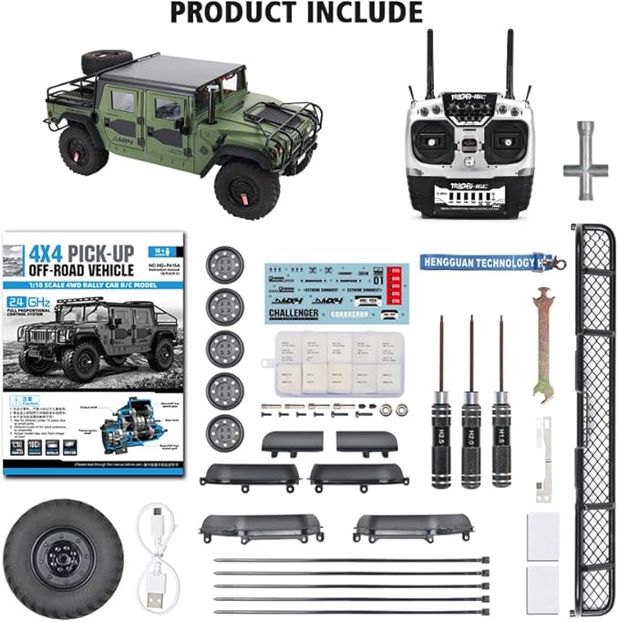 wheelfun HG 4x4 P415A RC Off-Road Vehicles for 1/10 Pick-up Remote Control Cars Motor Servo ESC Hobby Grade Model(Green)