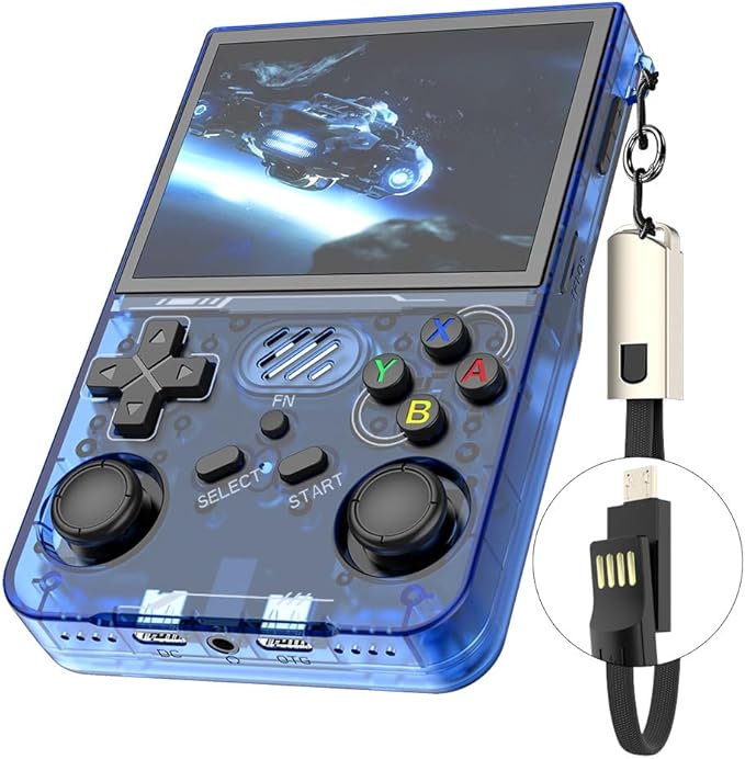 R36XX Retro Handheld Game Console with 128G 3.5 Inch IPS Screen Built-in 30000+ Classic Games Open Source Linux System Portable Pocket Video Player with 3200mah Battery (Translucent Blue)