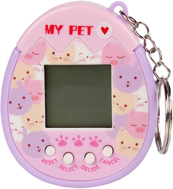 90s Toys Nostalgia, Game Machine with Keychain, Circular Design Compressive and Anti Drop Technology Equipped Multiple Game Modes, Digital Pet for Children Adult (Pink)