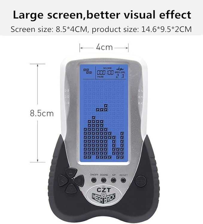 CZT Retro Brick Game Console Big Blue Backlight Screen Built-in 23 Games Tank Battle/Racing Can plug Headphone Nostalgic Puzzle Pocket Handheld Porable Machine Children's toys Christmas Gifts(Black)