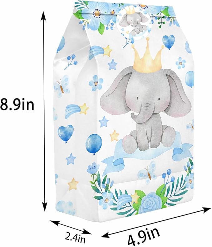 24 PCS Elephant Party Favor Bags with Stickers - Elephant Party Candy Bags – Elephant Goodie Gift Treat Bags Elephant Themed Birthday Party Supplies