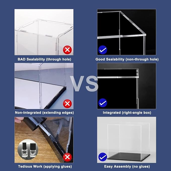 Acrylic Box with Matt Black Base, Simple Self-Assembly Clear Acrylic Display Case, 13x13x13 inch Showcase with Lid for Collections, Figures and Dolls