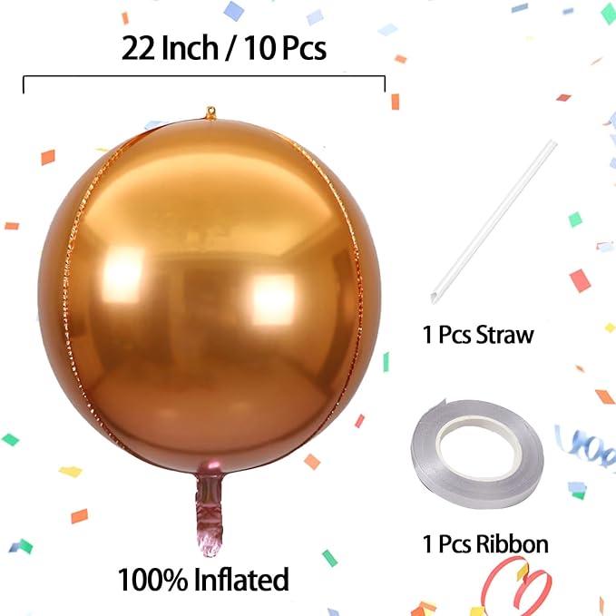 KALOR 22 Inch Metallic Orange Mylar Balloons, 10 Pcs Gradient Orange Balloon, Large Giant Round 4D Foil Balloons for Wedding, Birthday, Engagement, Bridal Shower, Graduation Party Decorations