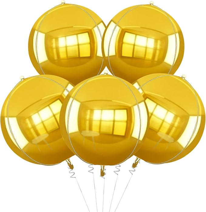 TONIFUL 8Pcs Large Gold 4D Giant Round Foil Balloon 22inch Big Mirror Metallic Mylar Sephere Balloons for Christmas New Year Birthday Party Graduation Wedding Bridal Shower Decoration Supplies
