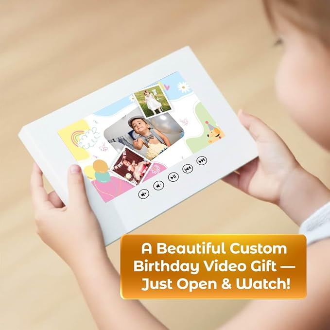 Babies Personalized Birthday Video Greeting Card – Upload Photos for Animated Slideshow – Precious Gift for Little Ones – 7-Inch Digital Display, 8GB Memory, Rechargeable Battery, Easy USB Setup
