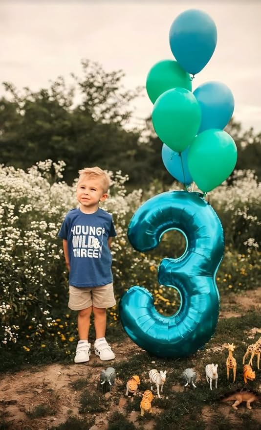 40 Inch Blue 3 Large Number Balloon, 3 13 23 30 33 36 Blue Birthday Party Decorations, Number Three Foil Balloons for Anniversary Party Graduations Celebration Supplies