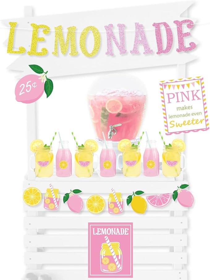 Lemon party Decorations, Lemonade Stand Decorations with Lemonade Banner Lemonade Sign Coffee Bar Signs Lemon Stickers for Summer Lemon Birthday Baby Shower Bridal Shower Party Supplies