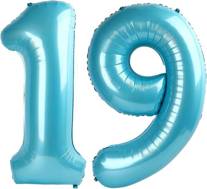 40 Inch Light Blue Number 19 Digital Balloon,Jumbo Mylar Foil Helium Balloon for 19 Balloons for Birthday Party,Wedding Anniversary Party Decorations