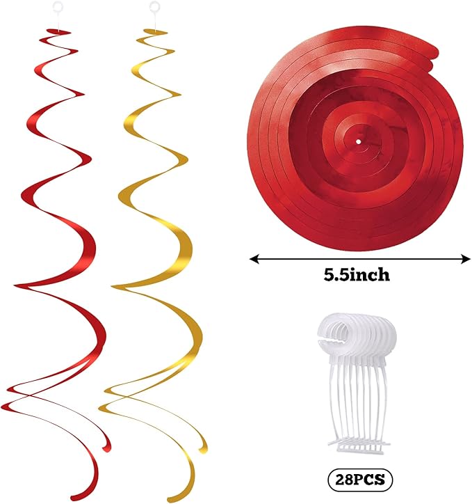 Colorful Ceiling Swirl Foil Decorations Hanging Plastic Streamer Themed Swirl Party for Chinese New Year Graduation Celebration, Pack of 28