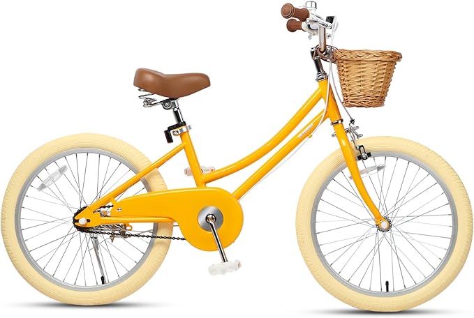 Petimini Vintage Kids Bike for Girls, 12–20 Inch Classic Bicycle with Wicker Basket & Bell, High Tensile Steel Frame, Training Wheels (12–18”), 85% Pre-Assembled, Retro Bike for Outdoor Riding