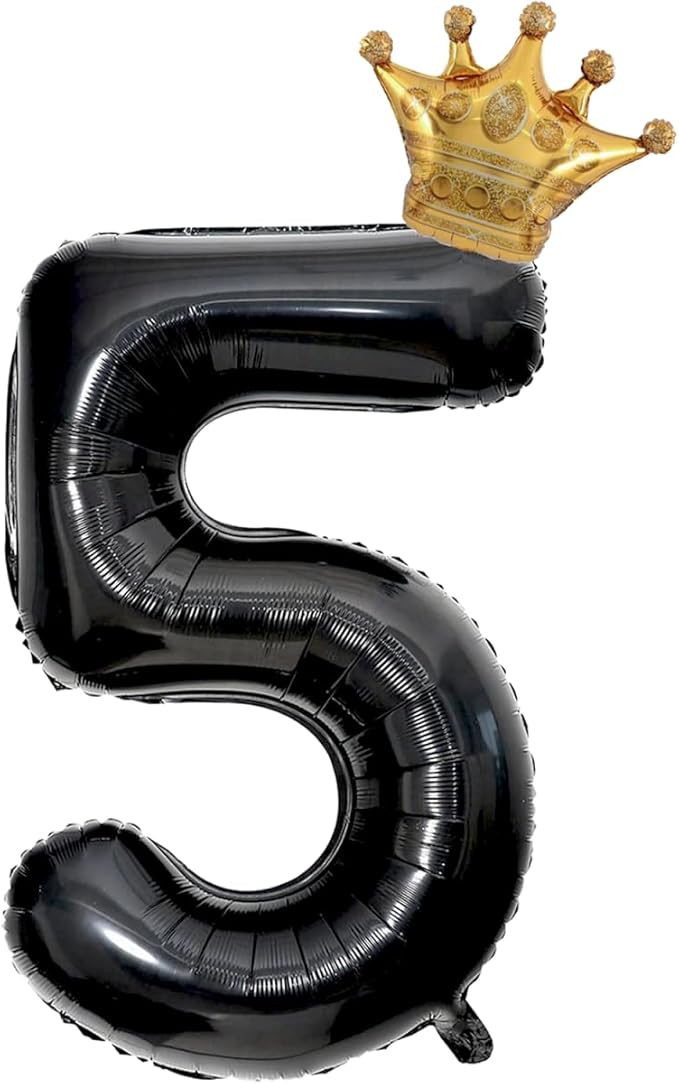 Black 5 Balloon Number, 40 inch Big 5th Birthday Balloon for Black Theme Birthday Party Supplies Anniversary, Video Game Birthday Party Decorationsfor Boys Girls Birthday King