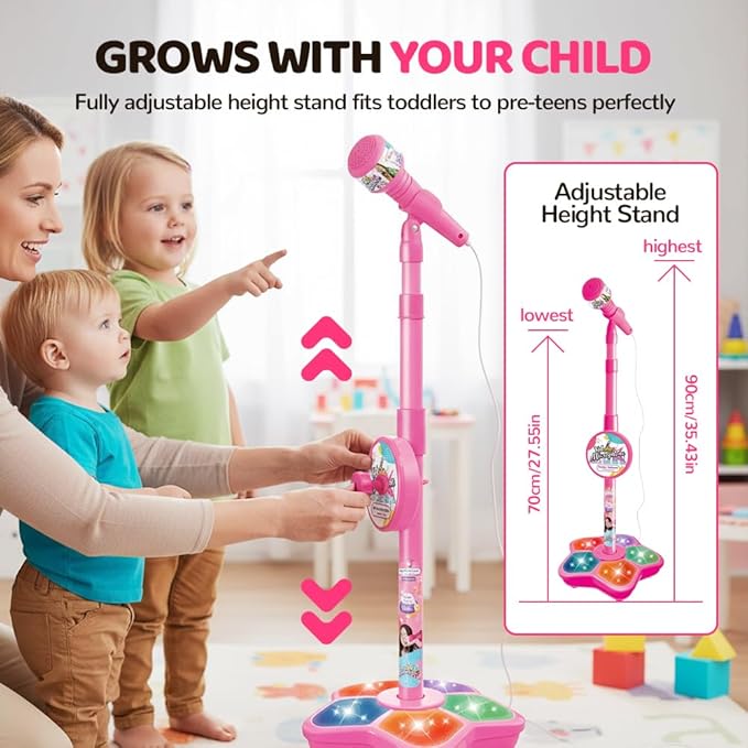Kids Microphone with Stand, 2026 New All-in-One Microphone Toy, Multifunctional Singing Toy for Birthday Parties, Portable Karaoke Microphone Toy for Kids (Black)