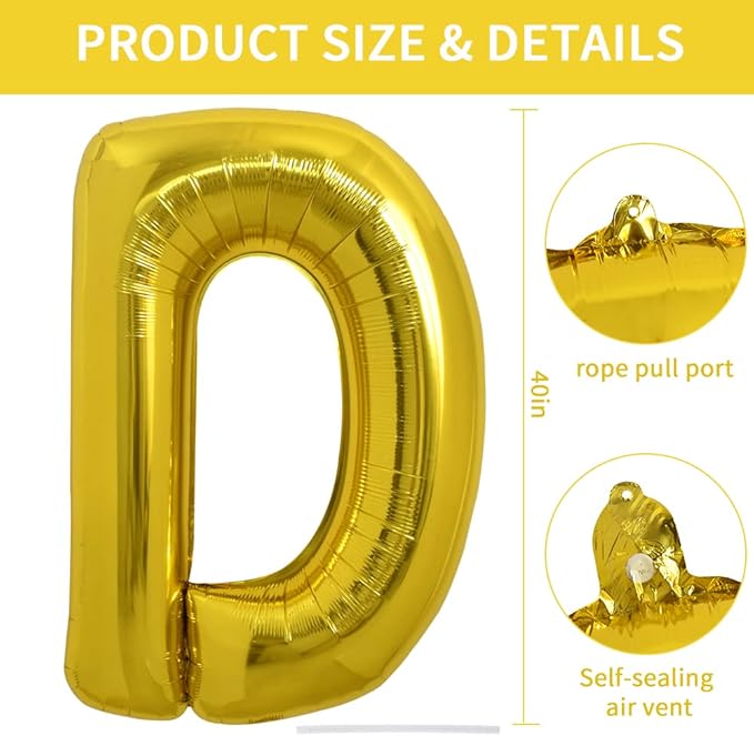 TONIFUL 40 Inch Large Gold Letter D Balloons, Foil Mylar Big Balloons for Birthday Party Anniversary Decorations