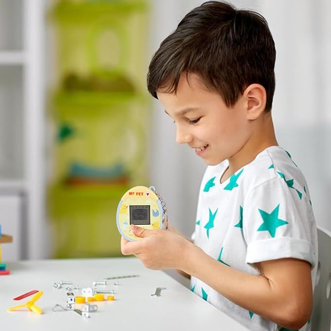 90s Toys Nostalgia, Game Machine with Keychain, Circular Design Compressive and Anti Drop Technology Equipped Multiple Game Modes, Digital Pet for Children Adult (Yellow)