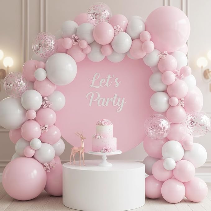 RUBFAC Pale Pink Balloons 129pcs Different Sizes Pack of 18 12 10 5 Inch, Latex Light Baby Pastel Pink Balloon Garland Arch Kit for Baby Shower Engagement Bachelorette Wedding Birthday Party