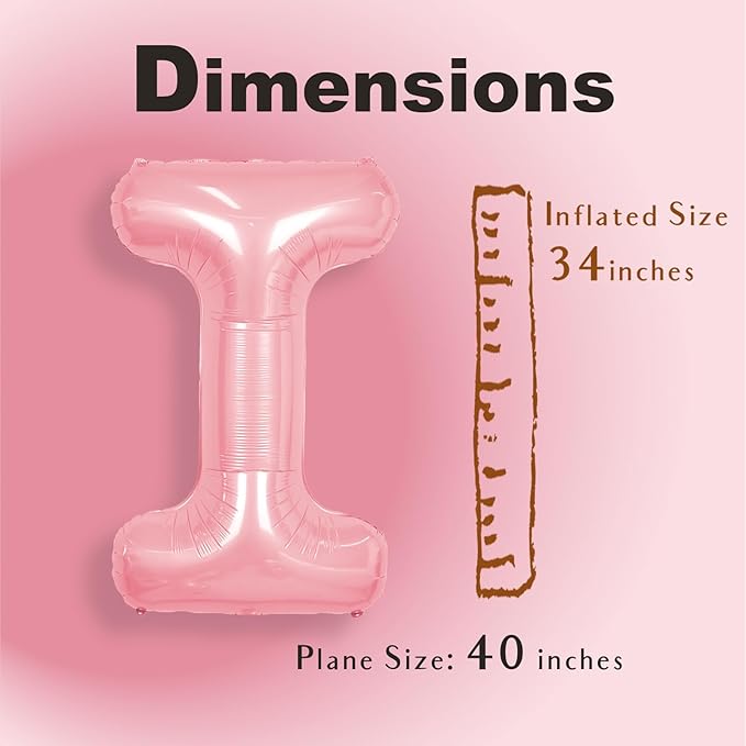 SUWEN 40 Inch Pink Large I Letter Balloons Big Foil Helium Letter Balloons A-Z Jumbo Mylar Happy Birthday Party Decorations for Girl Anniversary Party Supplies