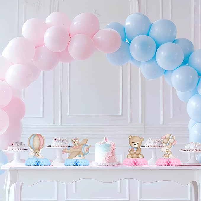 Gender Reveal Party Decorations, Blue Pink Bear Honeycomb Centerpieces, Baby Shower Table Decorations, What Will Baby Be Bear Theme Party Supplies