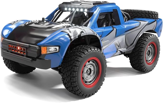 1/14 2.4GHz Remote Control High Speed Car 48KM/H 4 * 4 Off Road Vehicle Q130A RTR Car Carbon Brush Motor ESC LED Lights Battery Hobby Grade Model for Adult Hobby(Blue)
